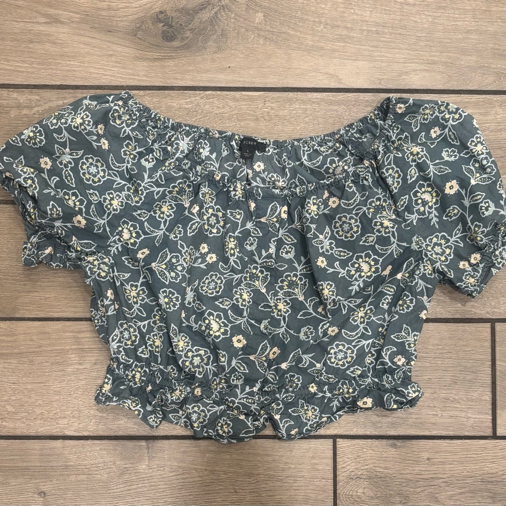 J.Crew Gathered Scoopneck Top Large Vintage Vines Floral Blouse - Picture 2 of 7